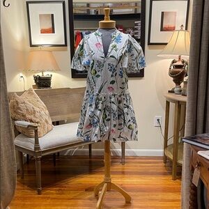 Floral V-Neck Mini Dress - White with Blue, Pink, & Yellow Flowers